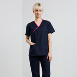 Womens Contrast Crossover Scrubs Top 